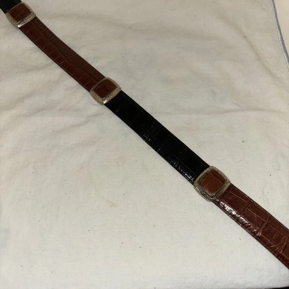 Vintage Brighton‎ 1996 Brown/Black Leather Belt Silver Buckle Embellished M23903